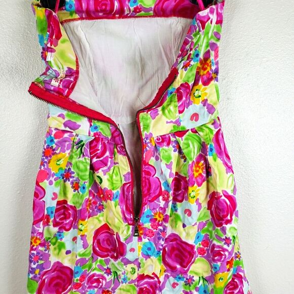 Anthropologie Tulle Women's Bright Barbiecore Floral Colorful Summer Mini Dress - Picture 6 of 10